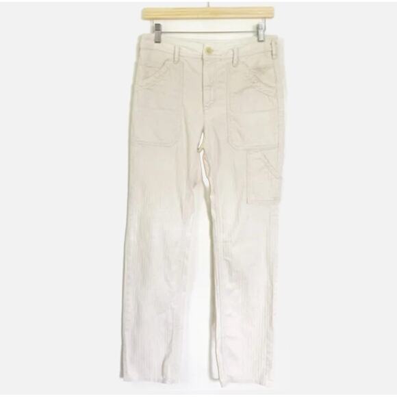 Anthropologie Textured Ribbed Utility Pants - CREAM TAN WINTER WHITE - Picture 3 of 8